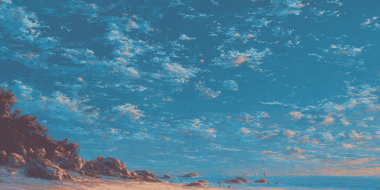 Abstract impressionist coastal landscape with dramatic sky